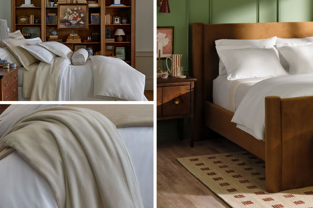 Peacock Alley Bedding luxury fall collection with embroidered sheets and soft blanket at Fowler Brothers Co. Chattanooga