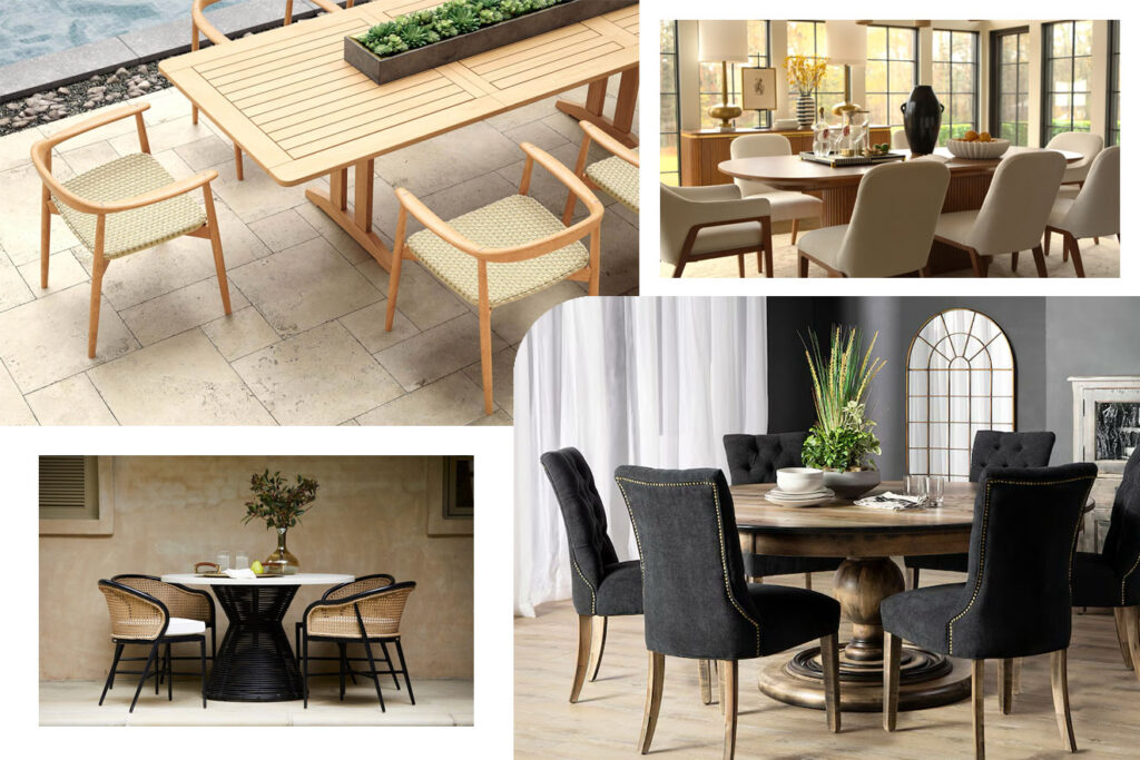 A living room showcasing 2026 interior design trends with dark wood arched bookcases, a curved beige sofa, and a textured white armchair.