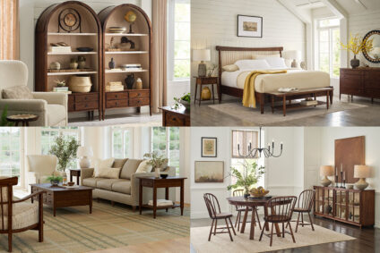 Hudson Valley by Stickley furniture collection featuring bedroom, living room, dining room, and display pieces in walnut and maple finishes